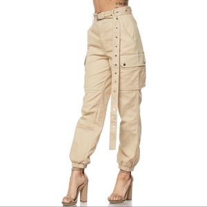 High waisted belted cargo joggers